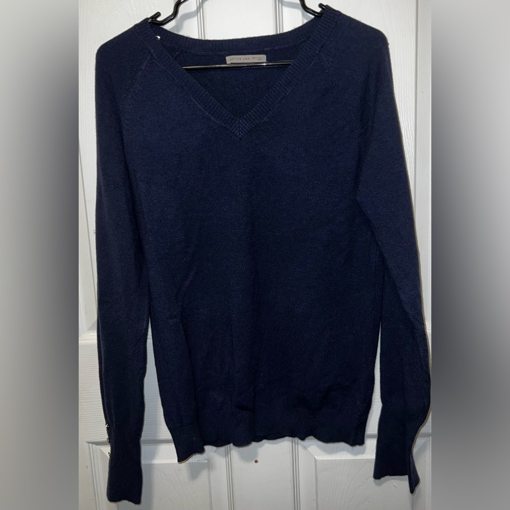 Women's Large Sweater. Navy with Gold Button Embellishments on Sleeves
